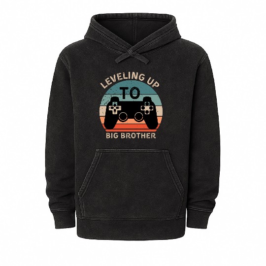 Leveling Up To Big Brother 2023 Funny Gamer Vintag Mineral Wash Hoodies