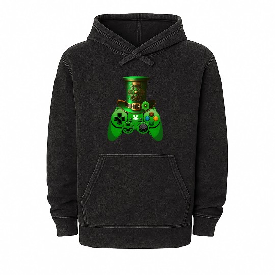 St Patricks Day Video Game Mineral Wash Hoodies | Gamer Leprechau