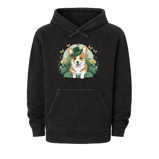 Corgi Lover Shamrock Happy St Patricks Day Mineral Wash Hoodies