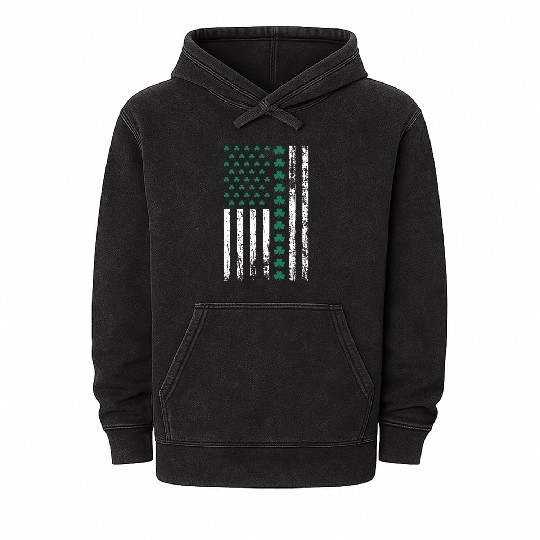 Shamrock American Flag, St. Patrick's Day Mineral Wash Hoodies