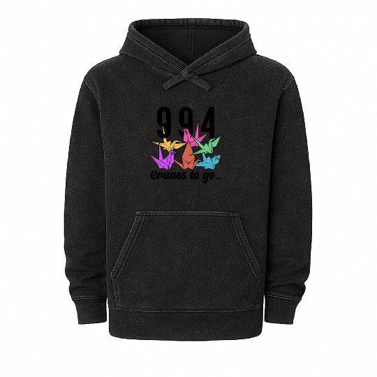 Origami Paper Crane Wishing Japanese Paper Mineral Wash Hoodies