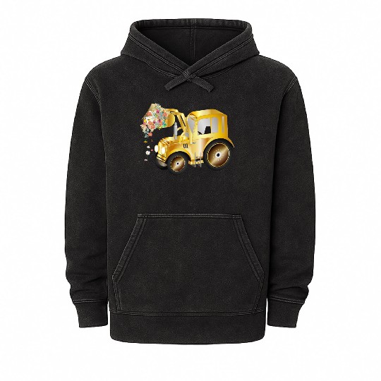 Tractor front loader with blossom flowers Mineral Wash Hoodies