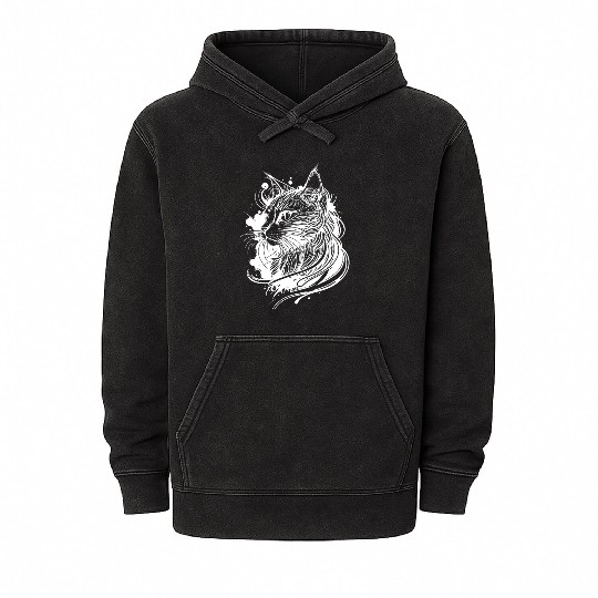 Cute Space Cat In Tattoo Style Mineral Wash Hoodies
