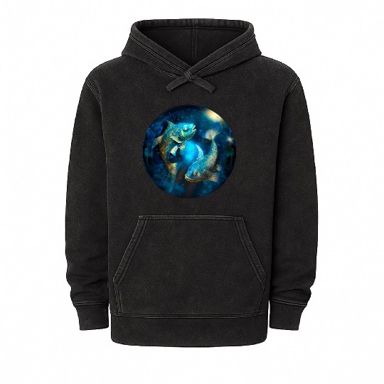 Pisces zodiac sign Mineral Wash Hoodies