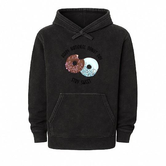 NATIONAL DONUT DAY.glazed sweet donut. Draw funny Mineral Wash Hoodies