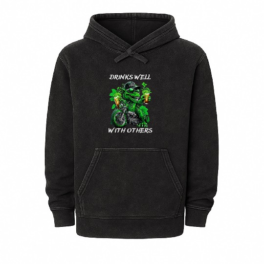 Drinks well with others st patrick's day Dinosaur Mineral Wash Hoodies