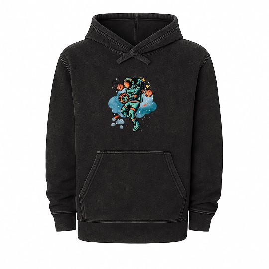Blue and Orange Illustrated Astronaut Galaxy Mineral Wash Hoodies