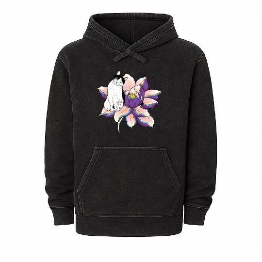 Lotus Cat Mineral Wash Hoodies