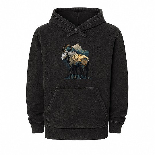 a mountain goat lives in the mountains Mineral Wash Hoodies