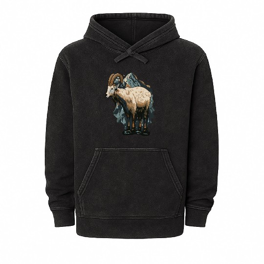 a mountain goat lives in the mountains Mineral Wash Hoodies