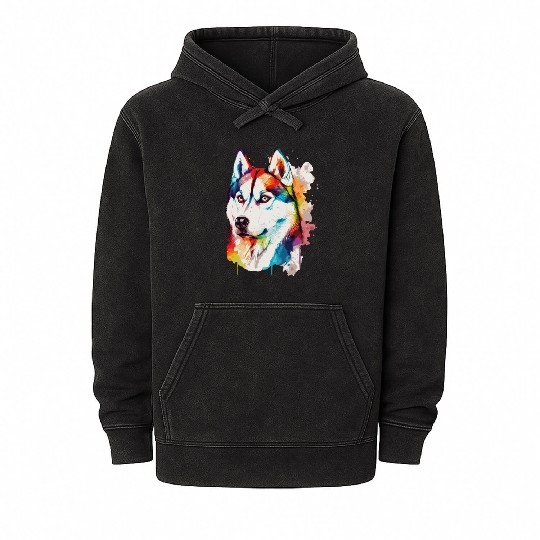 Watercolor Siberian Husky Colorful Husky Dog Lover Mineral Wash Hoodies