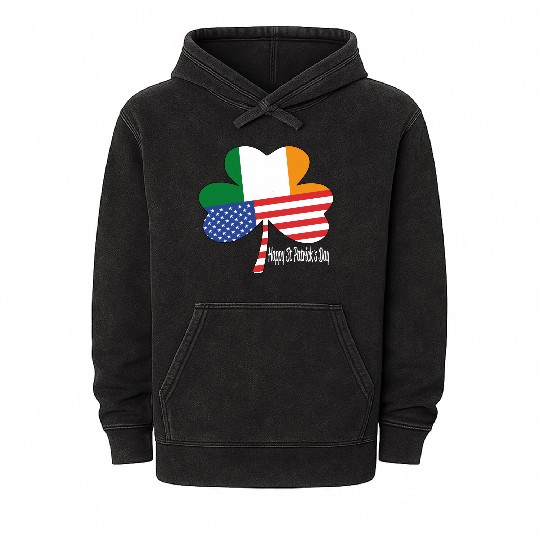 Vintage Irish American Flag Shamrock Irland Mineral Wash Hoodies