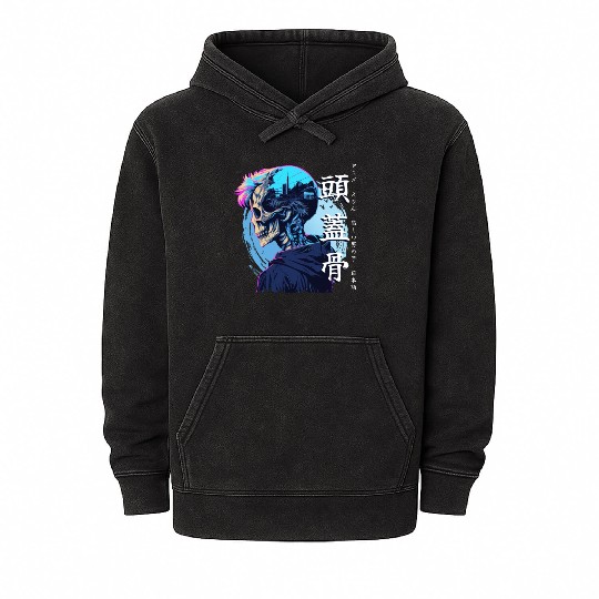 Anime Skull Sad Boy Urban Japanese Vaporwave Aesth Mineral Wash Hoodies