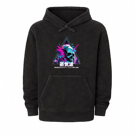Japanese Vaporwave Skull Glitch Aesthetic Futurism Mineral Wash Hoodies