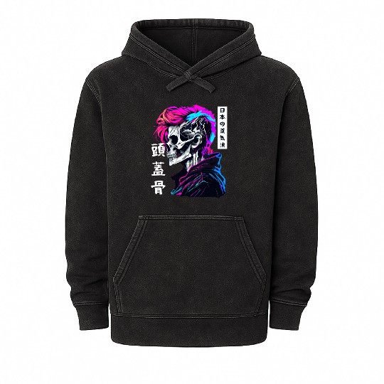 Sad Boy Anime Skull Skeleton Gothic Vaporwave Aest Mineral Wash Hoodies