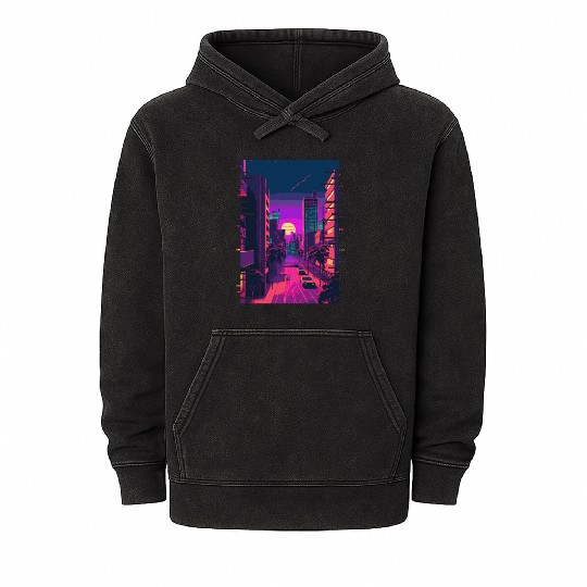 Japanese City Indie Aesthetic Glitch Art 80s 90s V Mineral Wash Hoodies