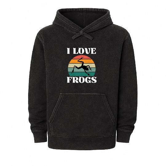 I LOVE FROGS RETRO SUNSET Mineral Wash Hoodies