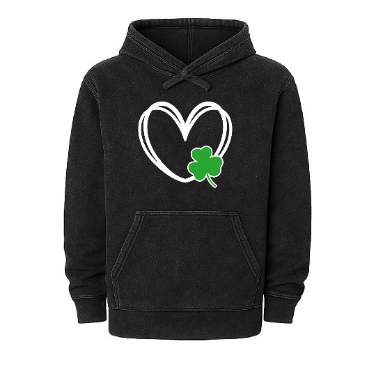 Men Women Heart St Patricks Day Young Clover Irish Mineral Wash Hoodies