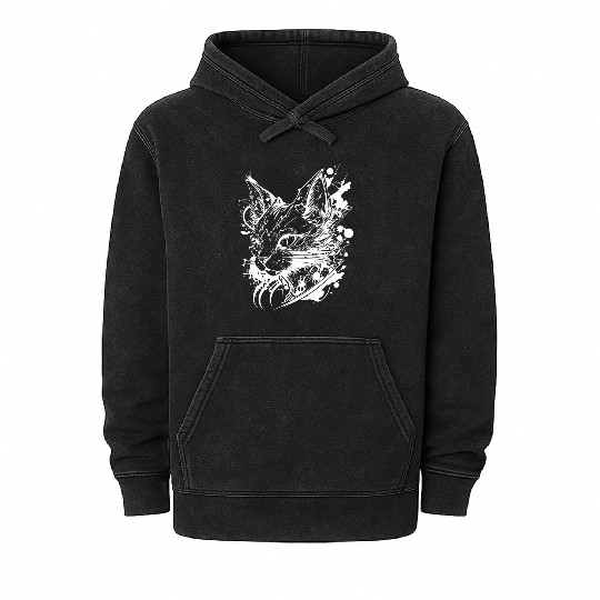 Space Cat In Vintage Tattoo Style Mineral Wash Hoodies
