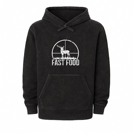 Fast Food Funny Hunter Buck Deer Hunting Vintage Mineral Wash Hoodies