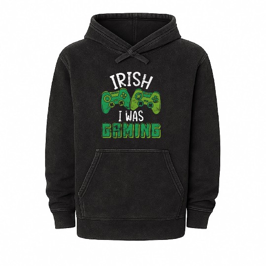 Irish I Was Gaming Funny St Patricks Day Gamer Mineral Wash Hoodies