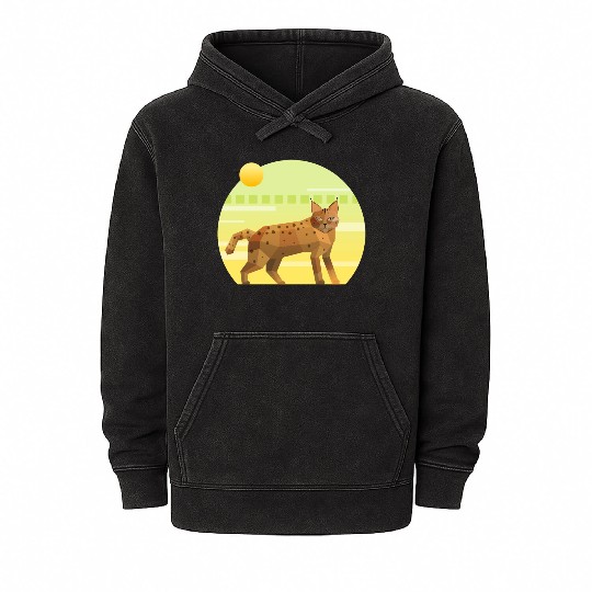 Lynx Bobcat on Geometric Background Mineral Wash Hoodies