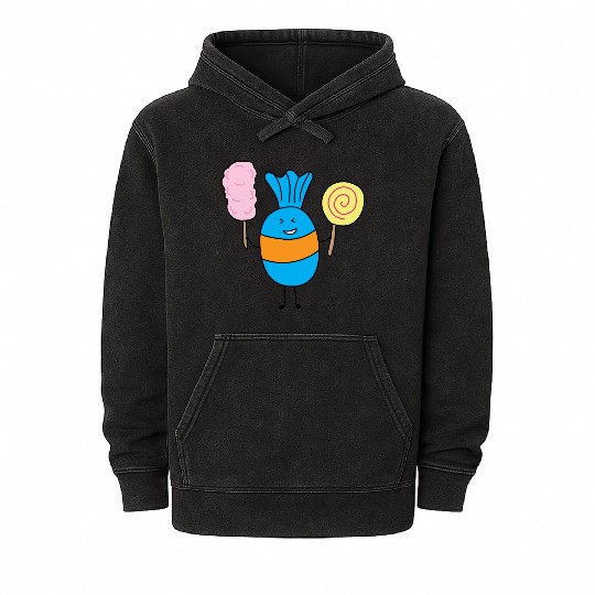 Cute Candy Holding Lollipop And Cutton Candy Mineral Wash Hoodies