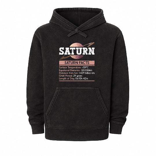 Saturn Planet Facts Space Lover Solar System Mineral Wash Hoodies