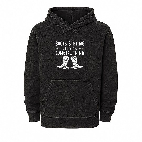 Boots And Bling It's A Cowgirl Thing Mineral Wash Hoodies