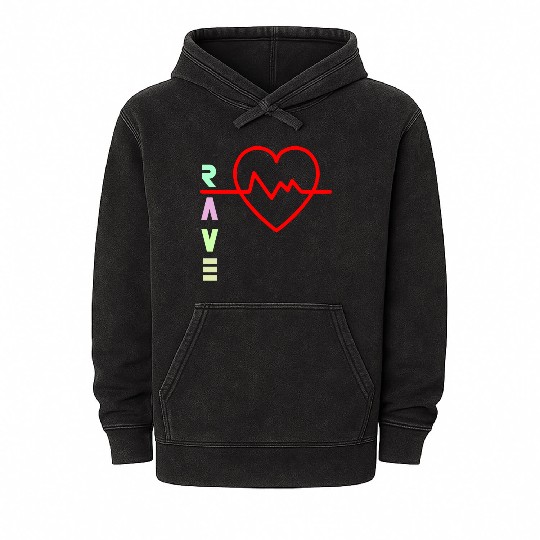 Rave with heart beat logo Mineral Wash Hoodies