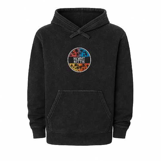Saint Kitts Stylish Vacation Souvenir Palm Tree Mineral Wash Hoodies
