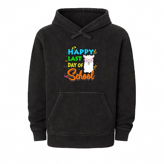 Last Day Of School Alpaca Llama With Sunglasses Mineral Wash Hoodies