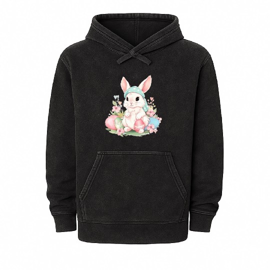 Cute Sweet Easter Bunny Rabbit Easter Eggs Mineral Wash Hoodies