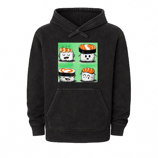 Happy Cheerful Sushi I Love Sushi Design Mineral Wash Hoodies