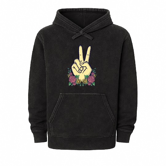 Peace Hand Sign Floral Positive Peace Lover Mineral Wash Hoodies