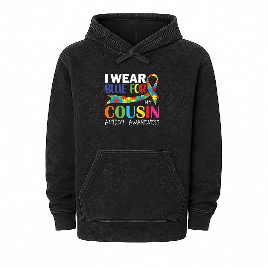 I wear Blue For My Cousin Autism Awareness Mineral Wash Hoodies