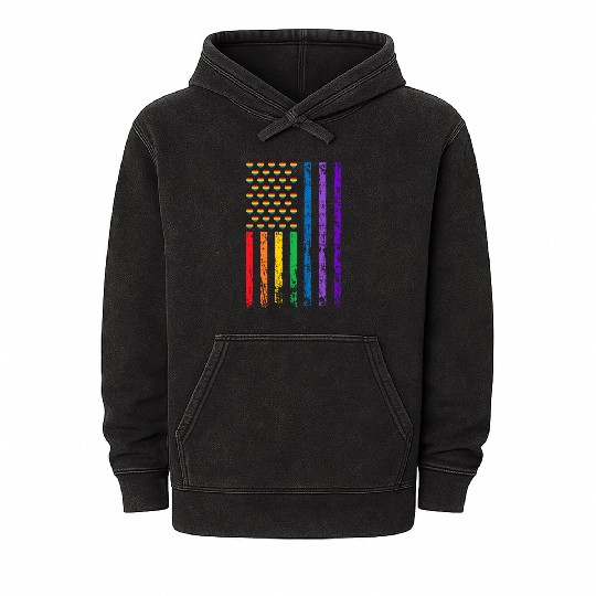 American Flag Rainbow Heart Decor LGBT Pride Month Mineral Wash Hoodies