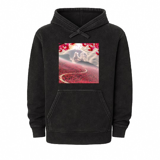 Misty Mountain Cherry Blossom Landscape Mineral Wash Hoodies