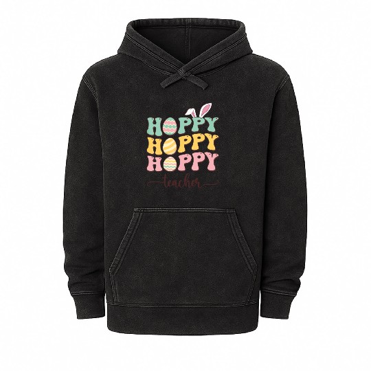 Easter Teacher Bunny Happy Easter Egg Retro Girl Mineral Wash Hoodies