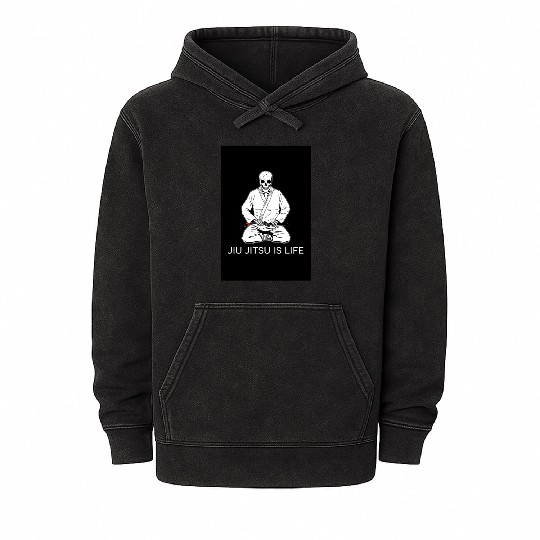 Jiu Jitsu is Life seated blackbelt skeleton poster Mineral Wash Hoodies