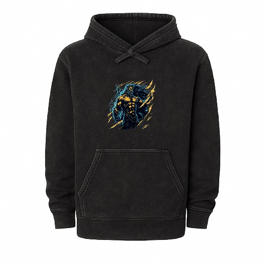 Zeus God of thunder and lightning Mineral Wash Hoodies