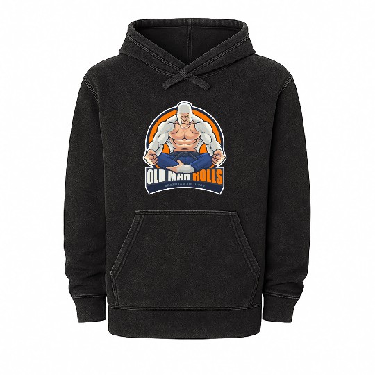Old Man Rolls Gorilla Jiu Jitsu Fighter Mineral Wash Hoodies