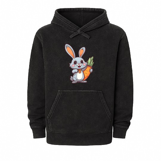 Carrot-Loving Easter Bunny: Cute 2D Design Mineral Wash Hoodies