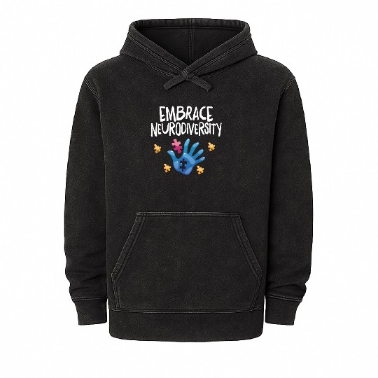 embrace neurodiversity - Embrace ADHD Autism ASD Mineral Wash Hoodies