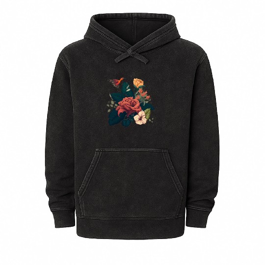 Plants Roses Flowers Mineral Wash Hoodies
