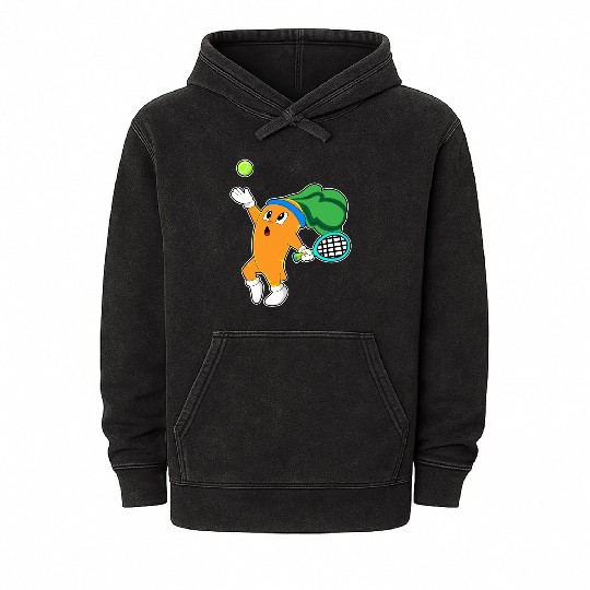 Carrot At Tennis With Tennis Racket Mineral Wash Hoodies