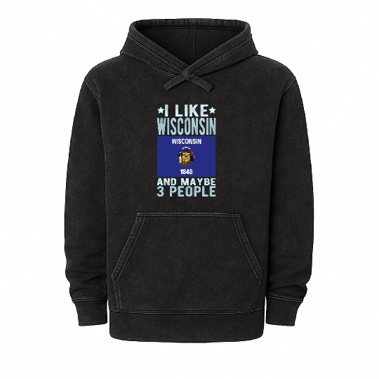 Wisconsin Flag US State Mineral Wash Hoodies