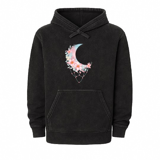Crescent Floral Moon Mineral Wash Hoodies