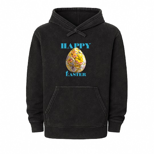 Happy Easter Egg Design with Floral Elements Mineral Wash Hoodies