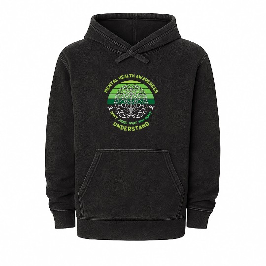 May Green Mental Health Awareness Month Brain Mineral Wash Hoodies